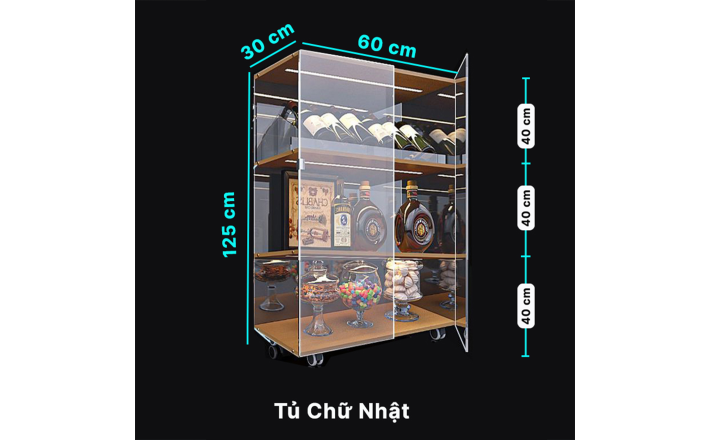 Tủ Mica trong suốt 3 tầng trung bày rượu